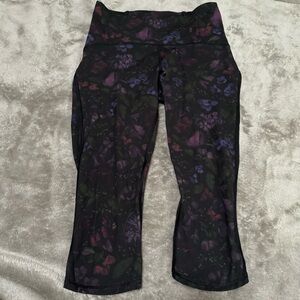 Lululemon Athletica Cropped Leggings - Black and Purple Frozen Flourish